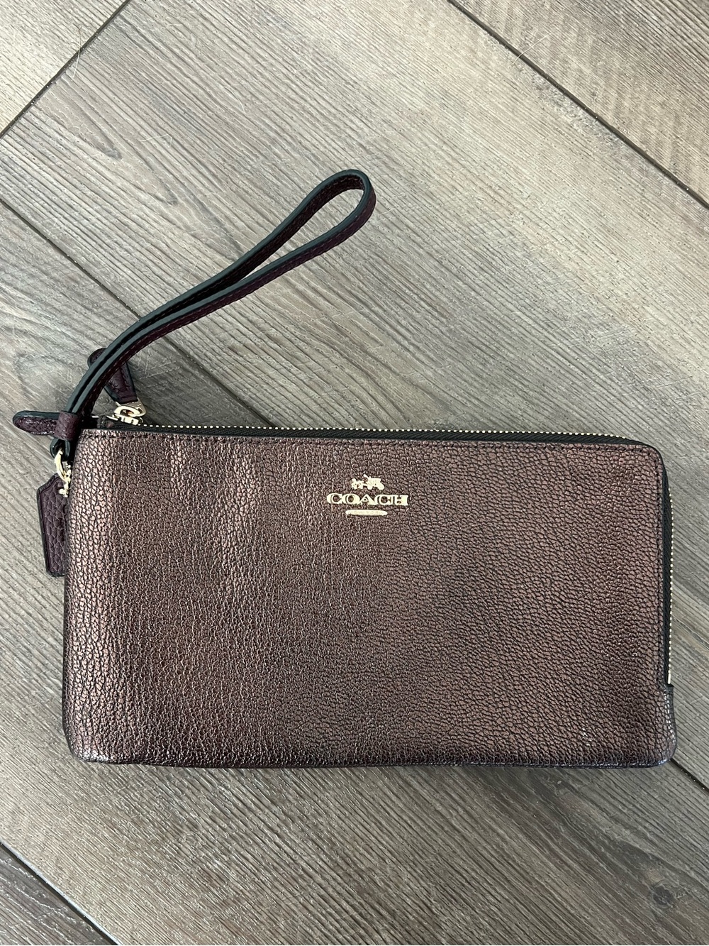Coach Large Double Zip Leather Wristlet